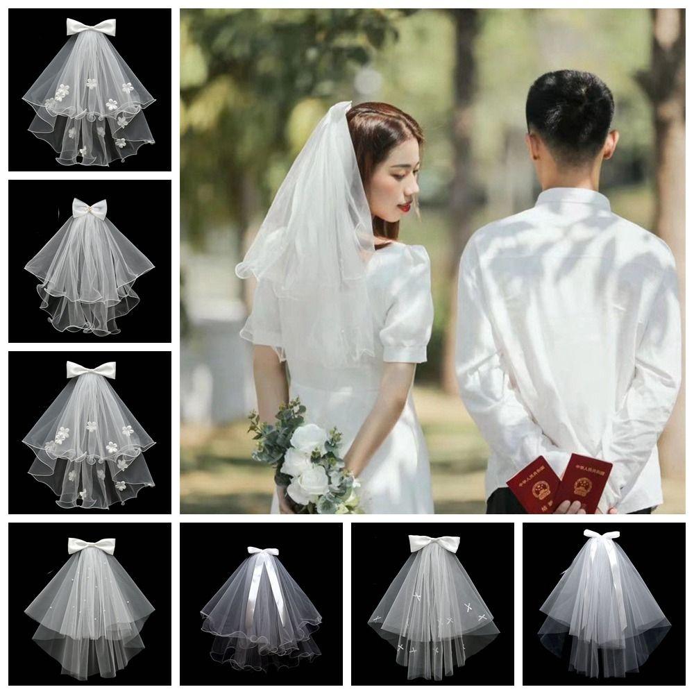 Flower Marry Veil Pearl Wedding Gauze Simple Bride Head Gauze Women