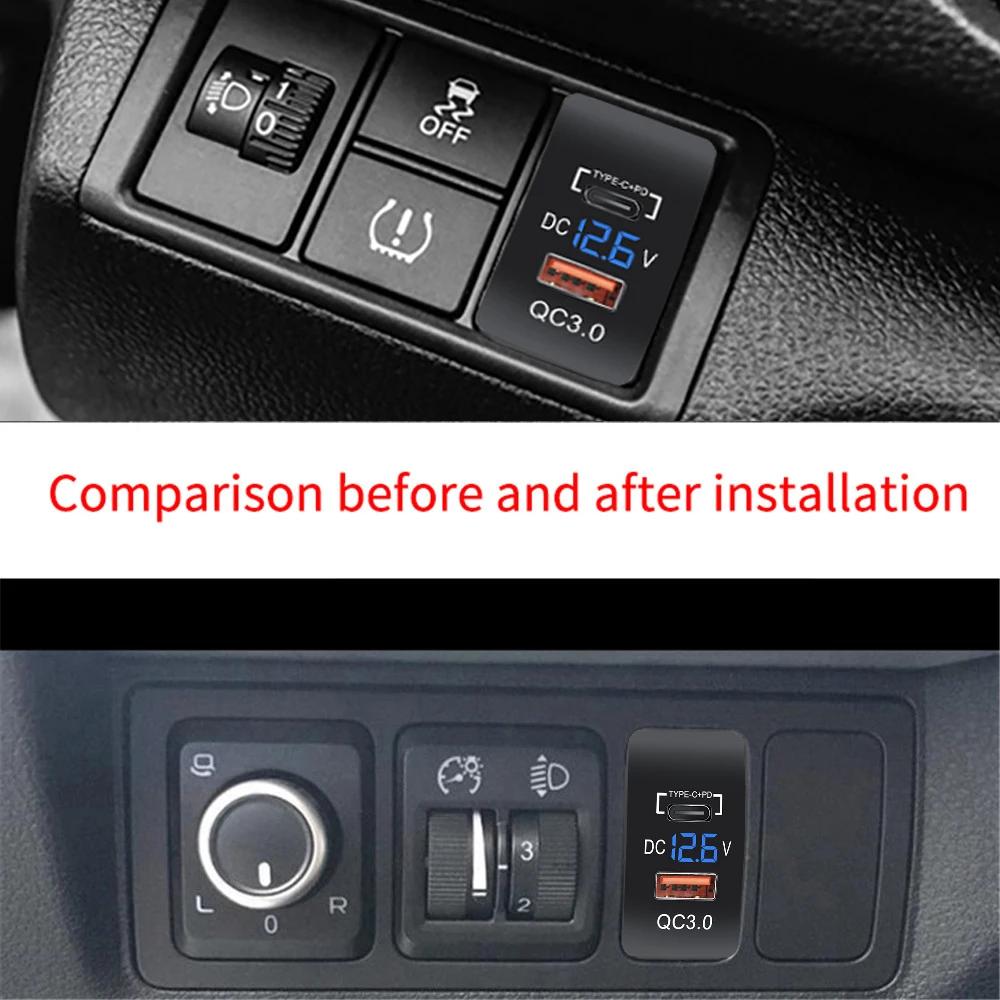 Автомобильное зарядное устройство QC3.0 USB PD Type-C, порт быстрой зарядки, автомобильный адаптер со светодиодным вольтметром 37X24 мм/45X26 мм для автомобилей Honda