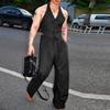 Two Pieces Men Halter Neck Sleeveless Vest and Zipper Up Long Suit Pants Sets