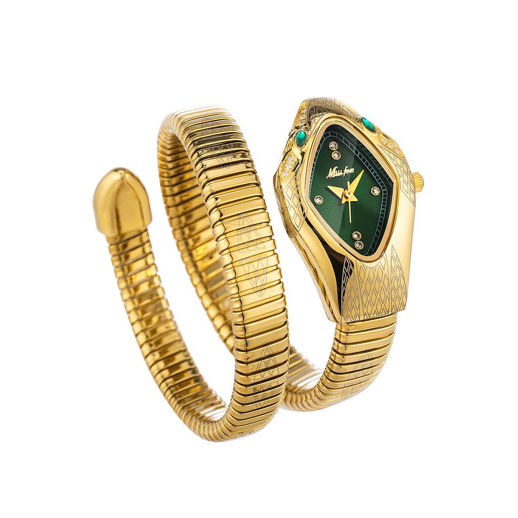 MISSFOX-Ladies' Exquisite Winding Snake Head Watch Waterproof Quartz Watch Unique Art Serpentine Diamond Bracelet