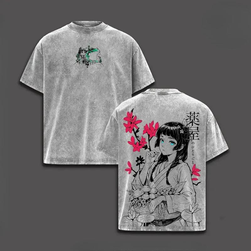 Anime The Apothecary Diaries T-shirt For Men Clothing Maomao Vintage Washed T Shirt Summer Casual Short Sleeve Polyester Tees Tops