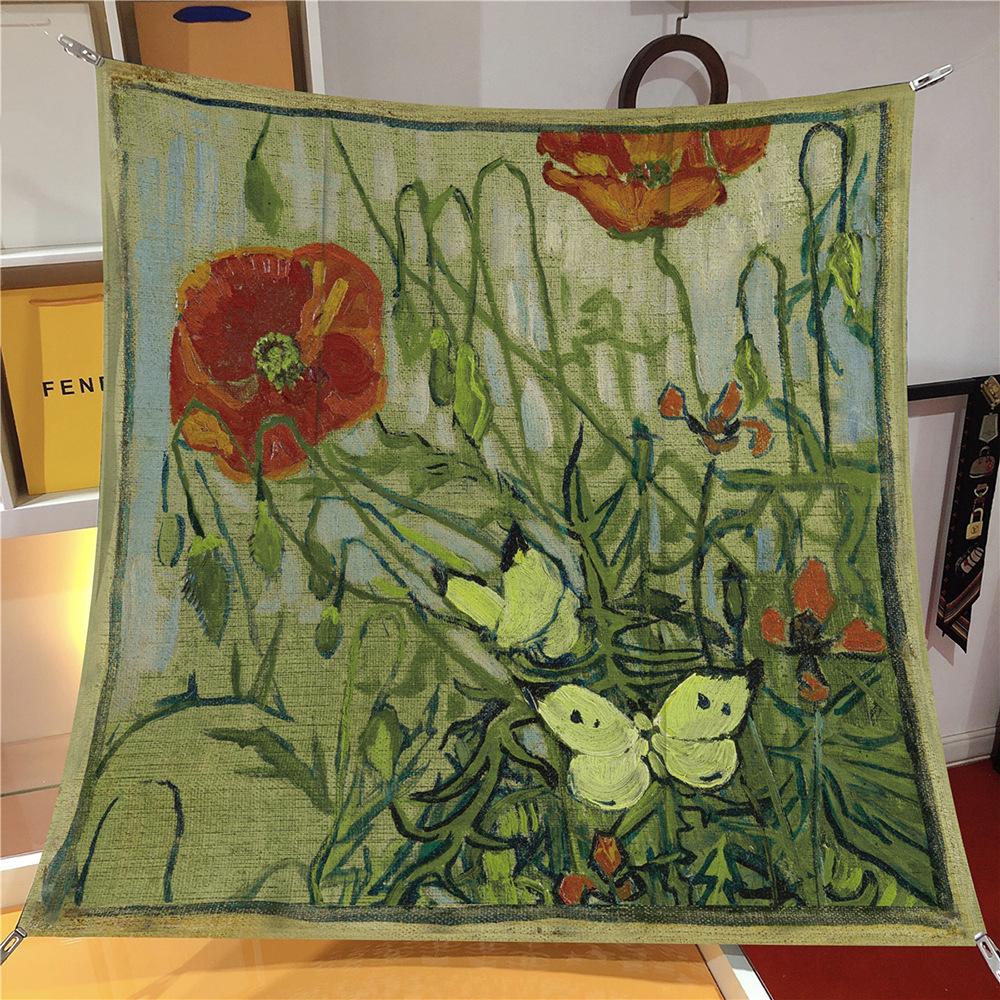 Silk Scarf Women Flowers Print Square Scarves Head Echarpe Silk Foulards Femme Wraps Beach Shawls Bandana Lady Hijabs 90CM