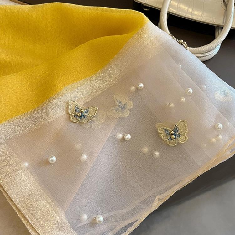 Stylish Butterfly Design Polyester Scarf Women Hijab Shawl Stole Wrap Beaded Accents Fashion Accessory