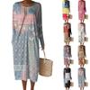 Women's Fashion Casual Retro Print Round Neck Pocket Elegant Temperament Dress