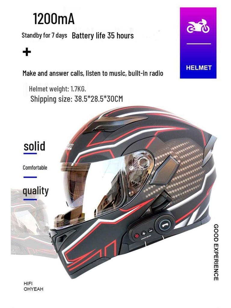 Cool Ride Treasure Bluetooth Full-Face Flip-Up Motorcycle Helmet with Dual Lens and FM Radio