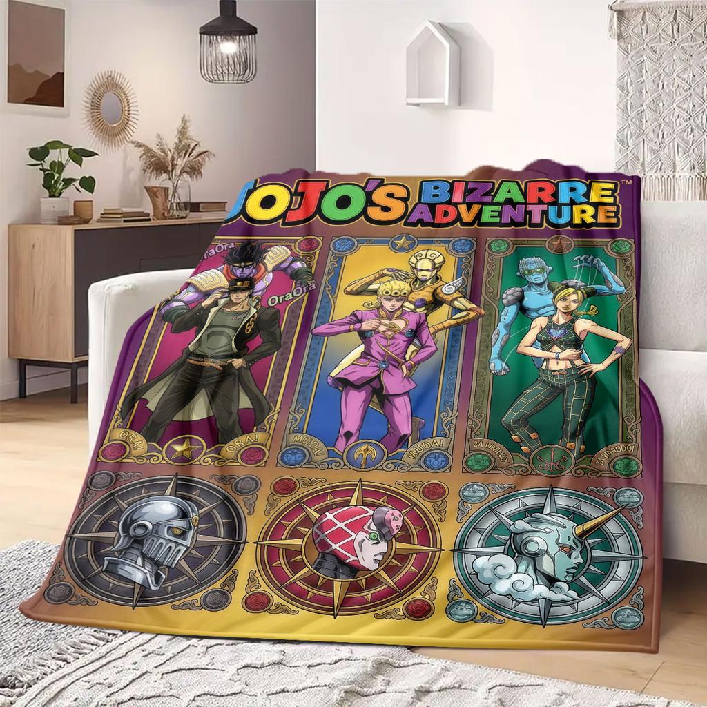 JOJO Bright 2D Print Flannel Blanket, Anime Theme for Bed Couch, Soft Travel Picnic Throw Blanket_LIAN