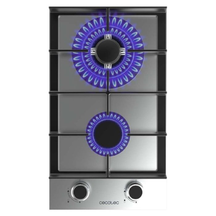 Cecotec Plaque de gaz 2 feux Bolero Squad G 2400F Inox 52kW Acier inoxydable Grilles fonte Brûleur WOK