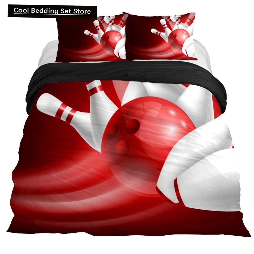 Bowling King Queen Double Duvet Cover Teens Sports Games Theme Bedding Set Starry Sky Comforter Cover Blue Polyester Quilt Cover
