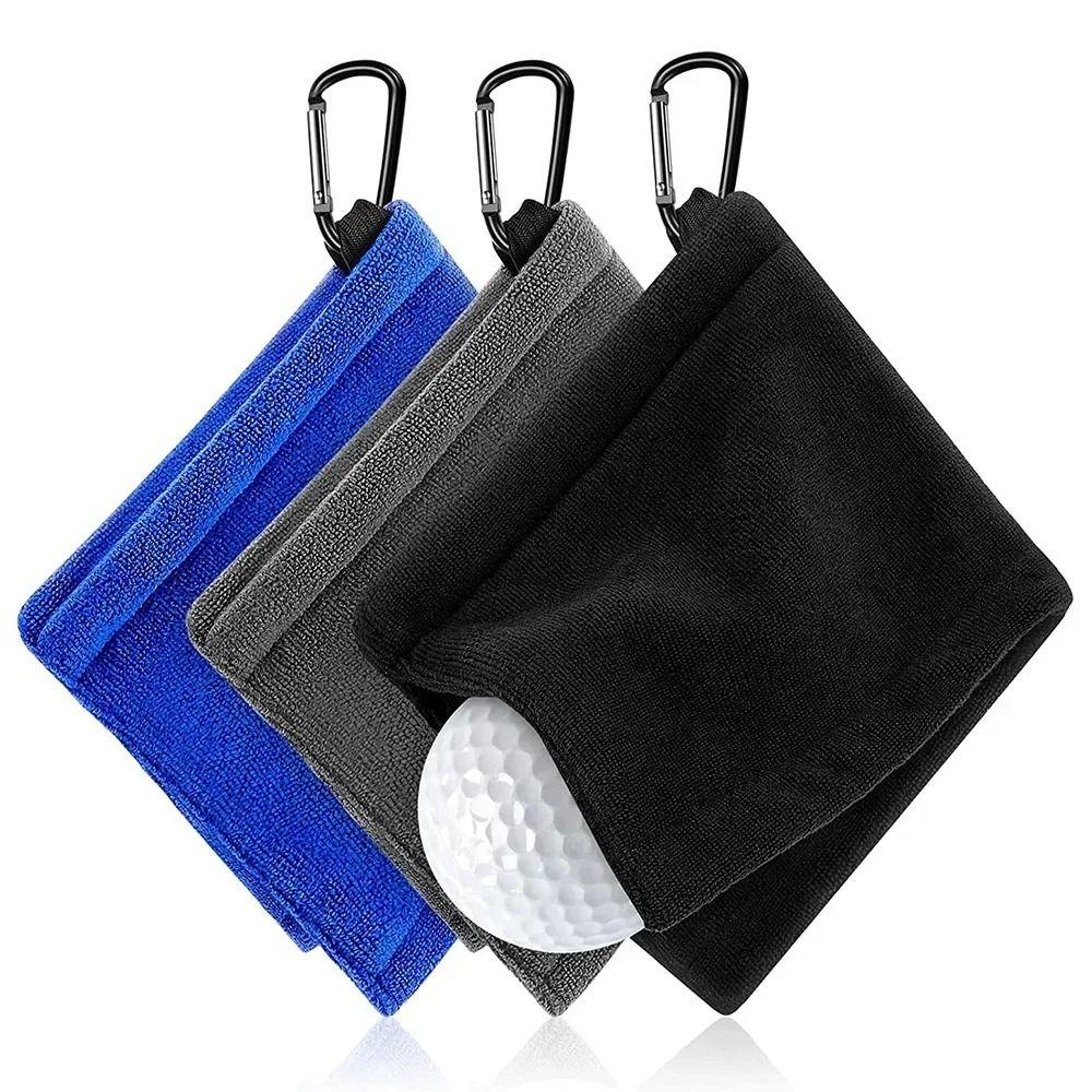 Square Golf Ball Cleaning Towel with Carabiner Hook Sports Towel Portable Golf Club Cleaner