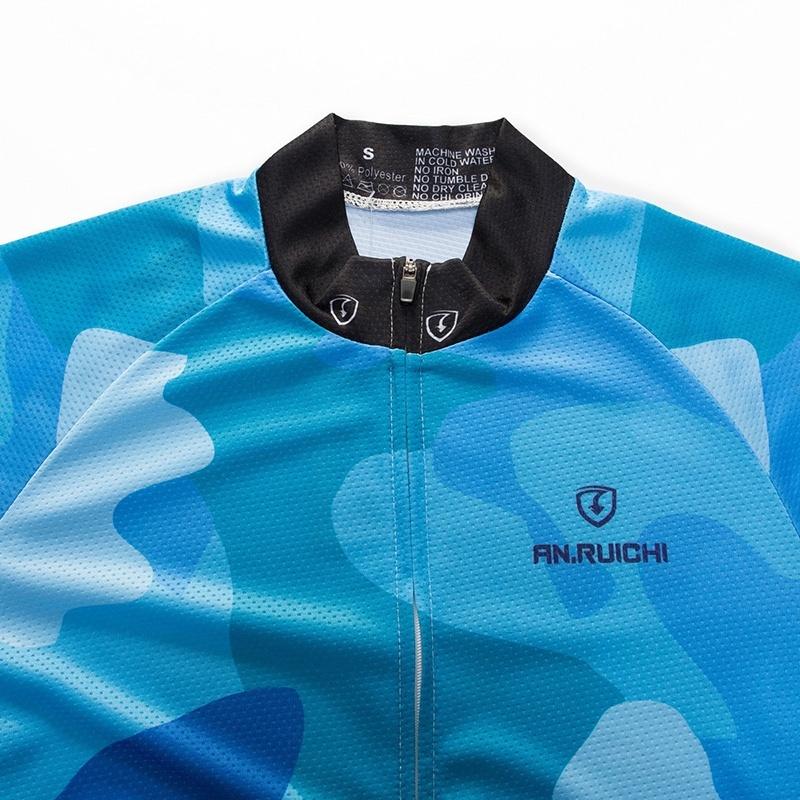 Quick Dry Short Sleeve Cycling Jersey White Bib Pants Bicycle Clothing Set Sport Jerseys Blue Camouflage Men Cycling Clothes Suits