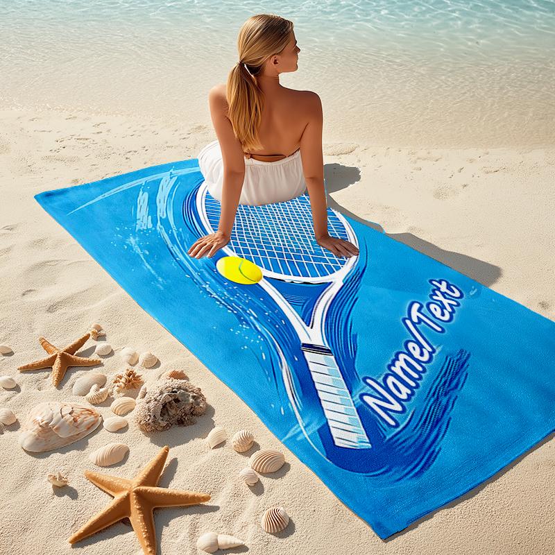 1PC Custom Name Tennis Racket Ball Beach Towel Highly Absorbent And Sand-Resistant Towel for Swimming, Pool, Yoga, And Travel Lightweight