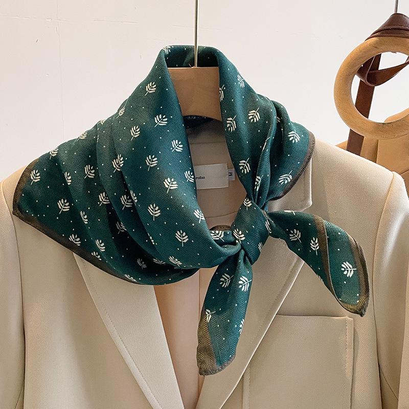 Women's French Red Cotton Silk Blend Scarf – 70CM Neck and Headscarf, Spring/Autumn Fashion Accessory