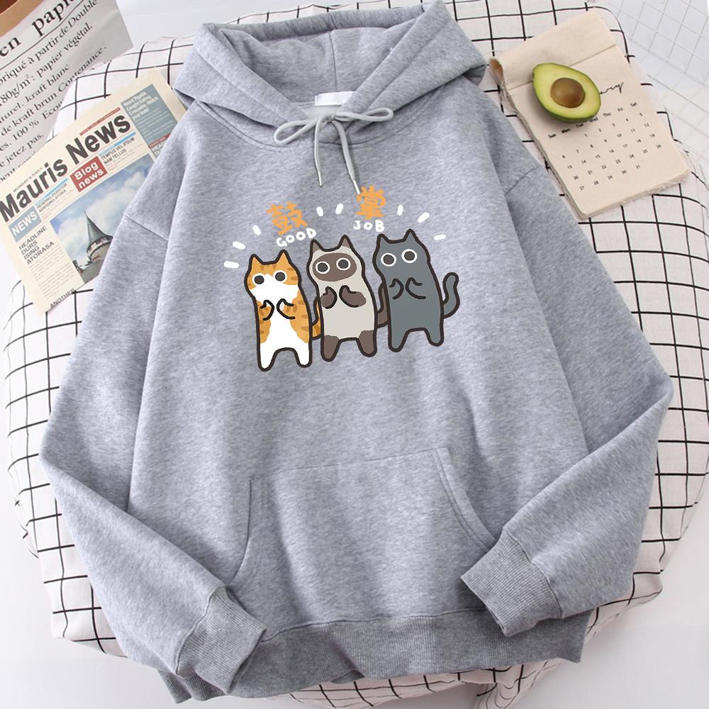 Three Cats Are Applauding And Cheering Mans Wei Clothing Comfort Vigor Hoody Leisure Sports Sweatshirt Youth Versatile Clothes