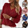 Women V-neck Solid Color Feather Hollowing Out Sexy Long Sleeves Sweater Tops