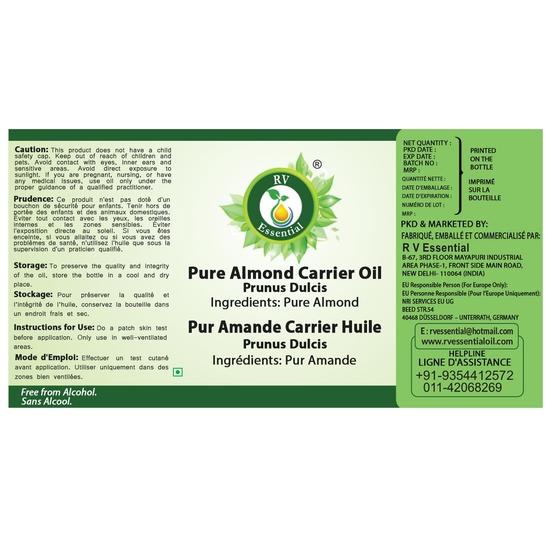 R V Essential Чистое миндальное базовое масло 50 мл - Prunus Dulcis (100% Чистое и Натуральное Холодного Отжима)