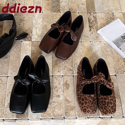 Модная новая женская обувь с квадратным носком, женские балетки, обувь слипоны, неглубокие, модные, с бабочкой-узлом, женские балетки с обувью