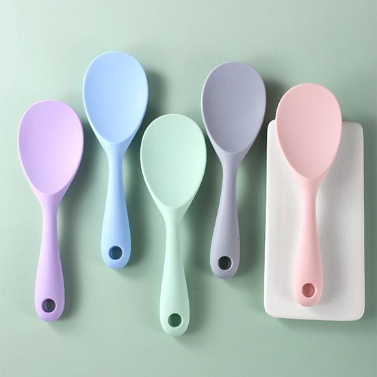 Rice Spoon Comfortable Grip Ergonomic Heat Resistance Food-grade Scoop Rice Silica Gel Non-stick Long Handle