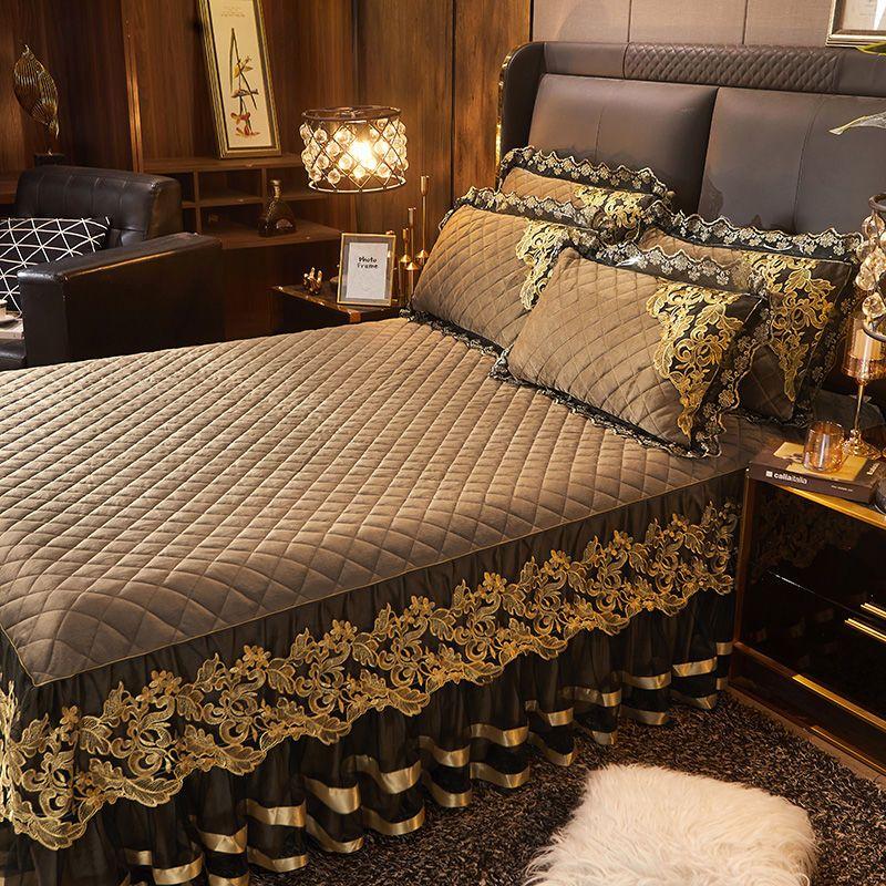 3 шт. Утолщенная кружевная юбка для кровати на осень и зиму, Кружевная накидка на кровать из кристального бархата, Мягкая и удобная, Постельное белье для спальни и гостевой комнаты