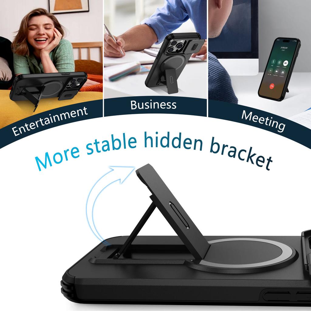 Wefor for iPhone 15/14/13/12/11 Pro Max 15 Plus Case with Camera Control Cover and Adjustable Kickstand,Compatible with Magnetic