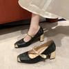 New Chinese high heels 2025 new summer national style square head thick heel single shoes light mouth retro Mary Jane women's shoes
