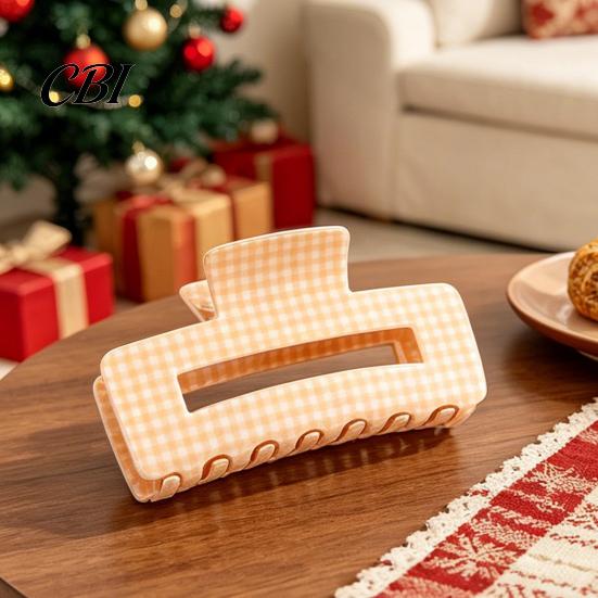 Hair Claw Clip Back Head Claw, Hollow Square Large Clip, Plaid Print Anti-Slip Teeth Accessory for Daily Wear High Hardness