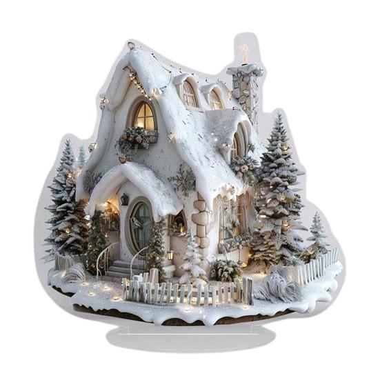 Зимний снежный домик акриловое украшение 2D плоский рождественский вертеп настольная вывеска рождественский домашний офис гостиная спальня книжная полка настольный орнамент