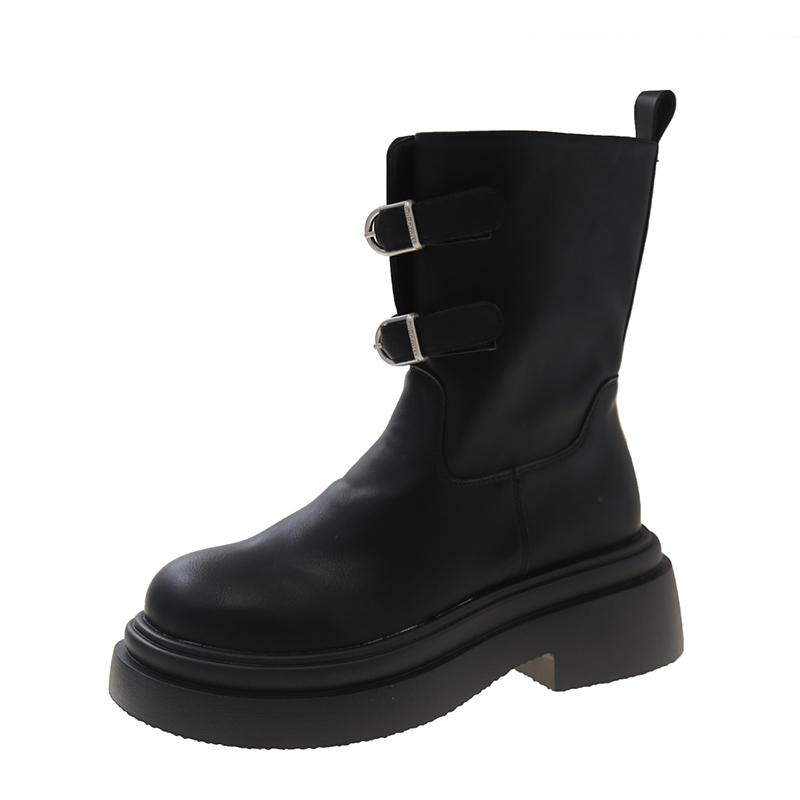 Модные женские зимние сапоги на платформе до середины голени, кожаные туфли на плоской подошве, женские модные ботинки челси 2024 года, новые зимние мотоциклетные ботинки Mujer