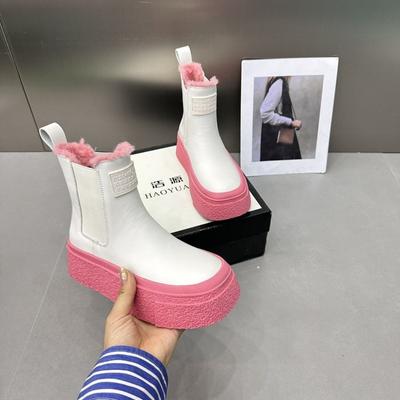 Модные женские сапоги европейского и американского цвета с цветным рисунком «дымоход» 2024 года, зимние новые плюшевые и теплые сапоги из хлопка на толстой подошве, платформа Zapatos Mujer