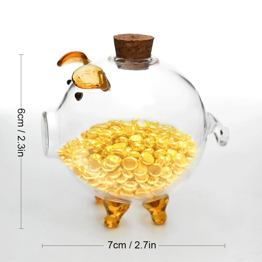 Clear Piggy Bank Glass Animal Pig Money Bank Coin Box Money Saving Jar Cash Bills Change Box for Kids Adults Clear Saving Box