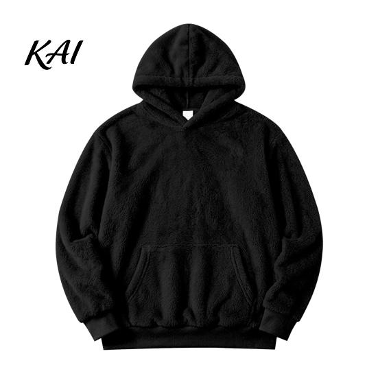 Soft Velvet Hooded Sweatshirt Men Plush Hoodie, Teddy Fleece Pullover with Kangaroo Pocket, Loose Warm Autumn Winter Apparel Fit Fuzzy Jumper