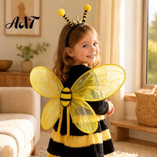 Soft Fabric Dress Up Wings Cute Bee Wing for Kids, Honey Festival Costume, Princess Girls Easy to Wear Butterfly Cape Accessory Toddler Pretend