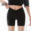Women Safety Shorts Cross Waistband High Waist Ice Silk Seamless Yoga Leggings Solid Color Ultra-thin Bottoming Shorts