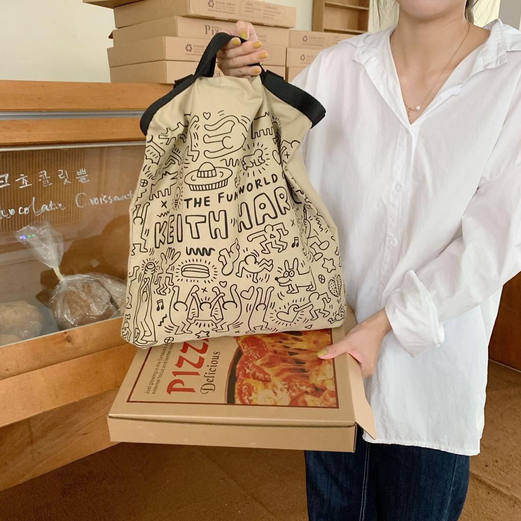 Ins style graffiti английская однотонная сумка на плечо из холста сумка для покупок школьная сумка женская персонализированная сумка для хранения с принтом