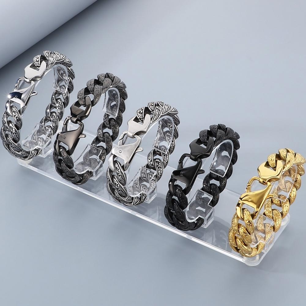 Retro Man Bracelet for Men Solid 316L Stainless Steel 18MM Curb Cuban Link Chain Men's Bracelets Hand Wrist Jewerly Accessories