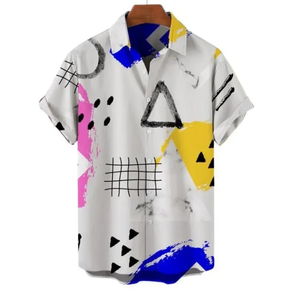 Рубашка мужская гавайская повседневная с коротким рукавом, рисунок в стиле мультфильма, ретро-модная одежда, ретро-стиль, летний отдых, мужская рубашка для светских мероприятий