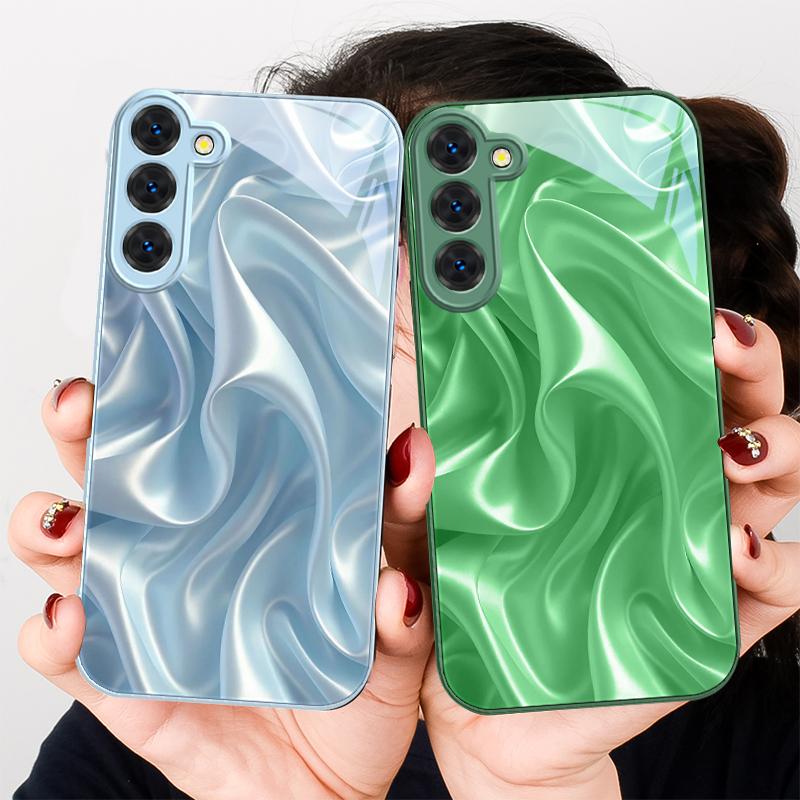 Золотой шелк волн Для Samsung S26 S22 S8 S9 S10 S20 Ultra S21 Pro S22 Plus S23 FE S24Ultra S25 Edge S24+ Стеклянный чехол для телефона