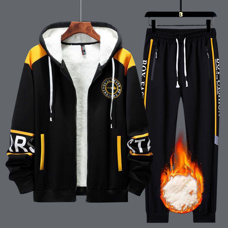 Danmo Осень-зима мужской комплект из 2 предметов, спортивная одежда, утепленная модная толстовка с капюшоном и брюки, повседневный мужской комплект из двух предметов в стиле хип-хоп, большой размер