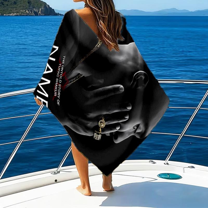 1pc Rapper2 Beach Towel with Custom Name, Beach/Swimming/Bath/Picnic/Camping Towel, Suitable for Seaside Beaches