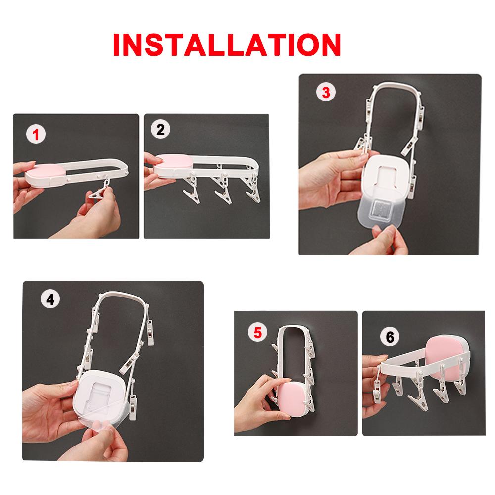 1Pcs Terrace Folding Portable Plastic 6 Holes Hanger Wall Hanging Self-adhesive Travel Clothes Drying Rack Organizer Shelf