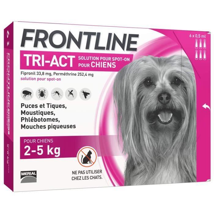 Frontline Tri-Act chien - Anti-puces anti-tiques pour chien XS - 2-5kg - 6 pipettes