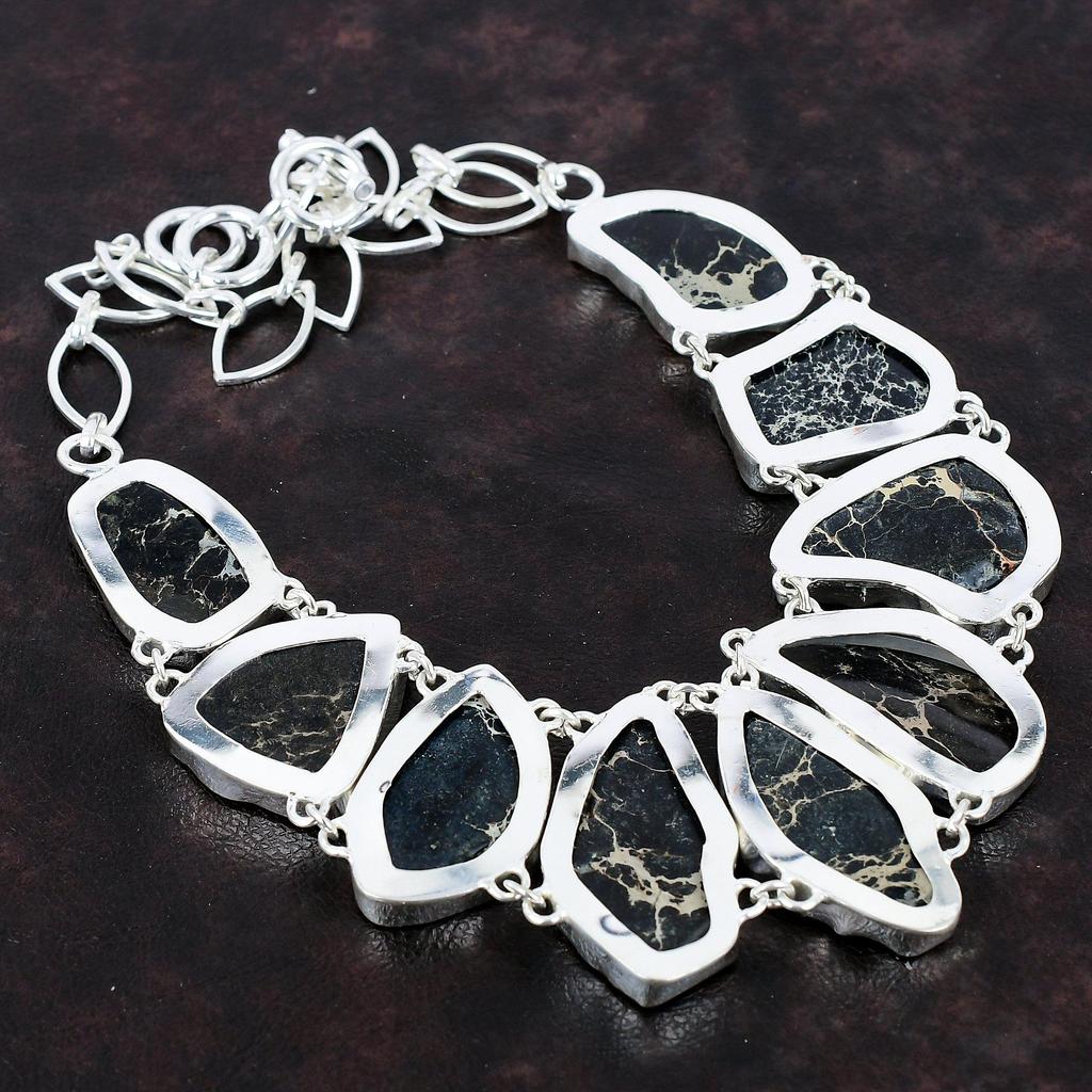 Ожерелье из яшмы из осадков Черного моря, драгоценный камень, ожерелье ручной работы, ожерелье из стерлингового серебра 925 пробы, регулируемое ожерелье-цепочка, серебряные украшения для подарка