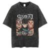 Anime Demon Slayer Tanjirou Nezuko Zenitsu Inosuke Cute Graphic Tshirt Men Women Washed Cotton T-shirts Harajuku Male Manga Tops