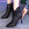 Ботильоны из кожи, зимняя женская обувь, высокие каблуки, острый носок, сексуальная обувь, тренд 2025 года, модные туфли-лодочки в готическом стиле, челси, Botas De Mujer