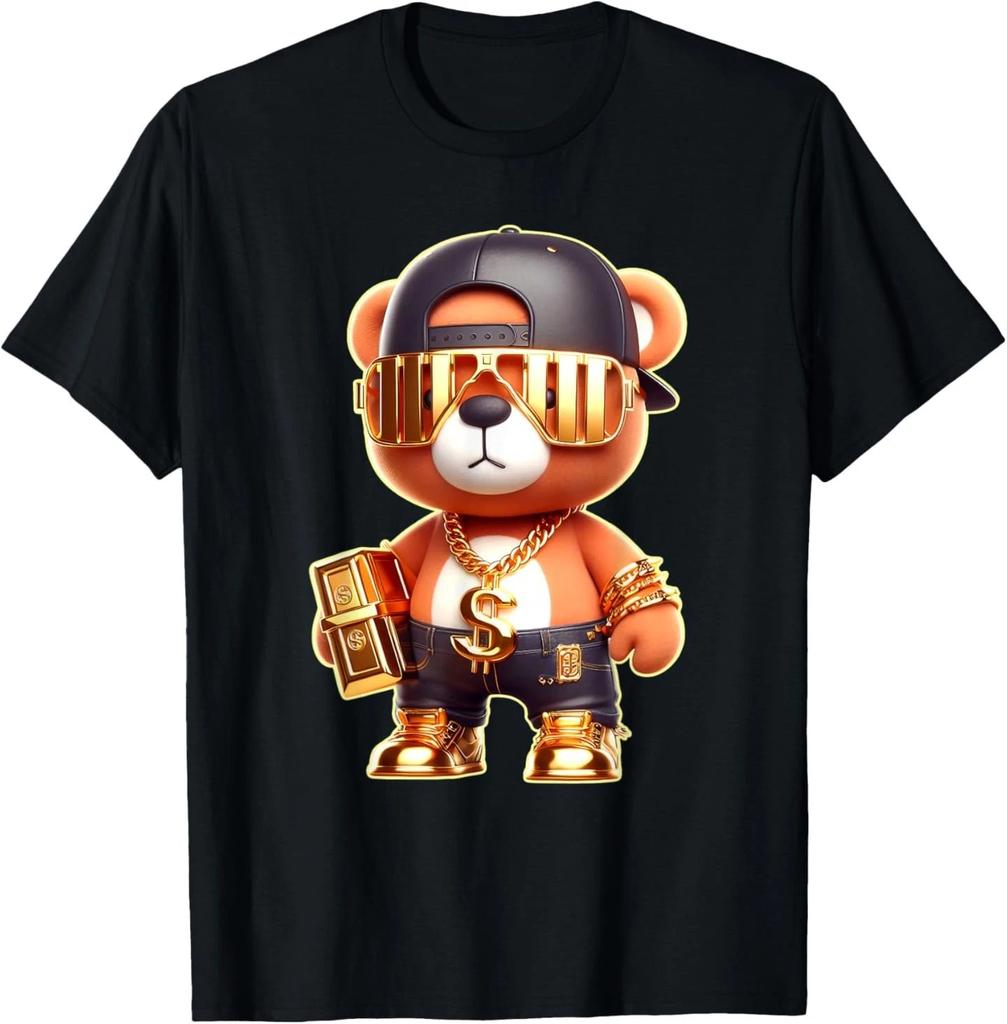 Golden Teddy Bear Golden Chain Money Sign Bars T- Shirt