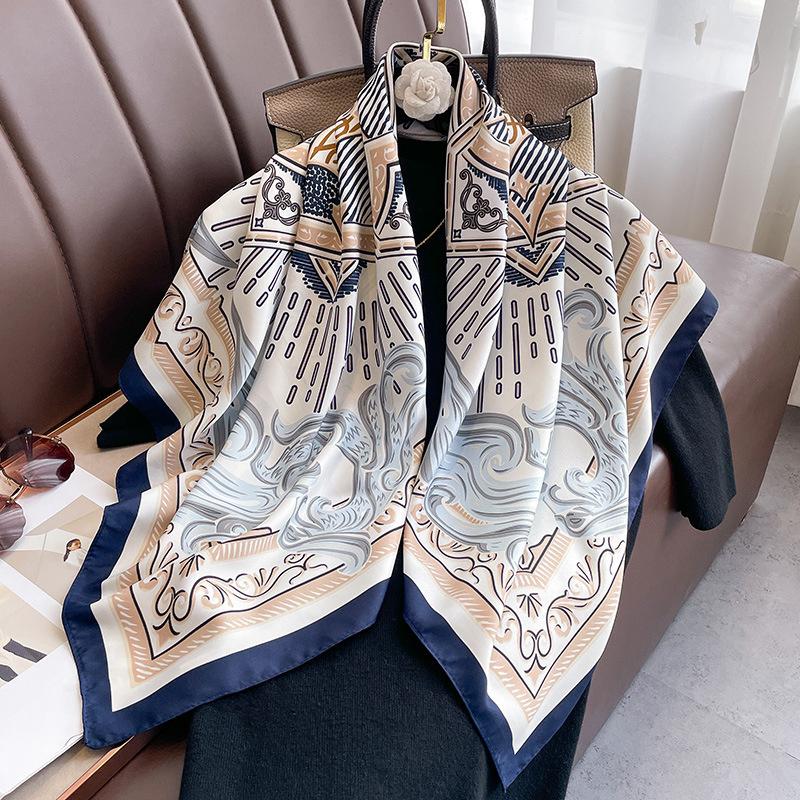 Design Twill Silk Square Scarf Women Luxury Brand Hijab Scarves Headband Foulard Ladies Shawl Wrap Echarpe Foulard Bandana