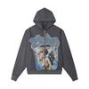 Mens Oversized Hooded Zip-Up Sweatshirt With Rhinestone Letter Print Cotton Streetwear