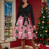 Women's Fashion Round Casual Slim Fit Christmas Print Large Swing Long Sleeve Dress
