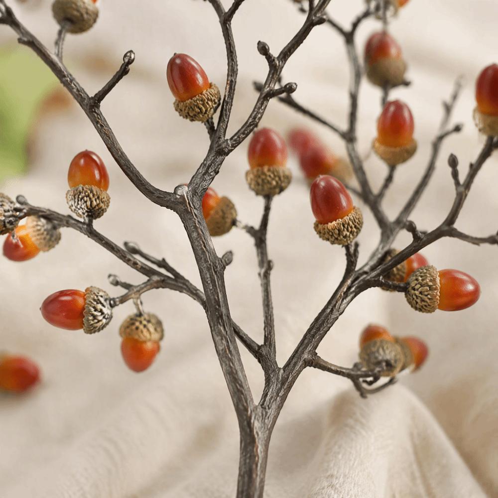 4pcs Plastic Fake Acorn Decor 13.4in Length Simulation Acorn Flower Table Scene Decor