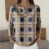 Women's Fashion Long Sleeve Plaid Geometric Print Top Elegant Casual Top