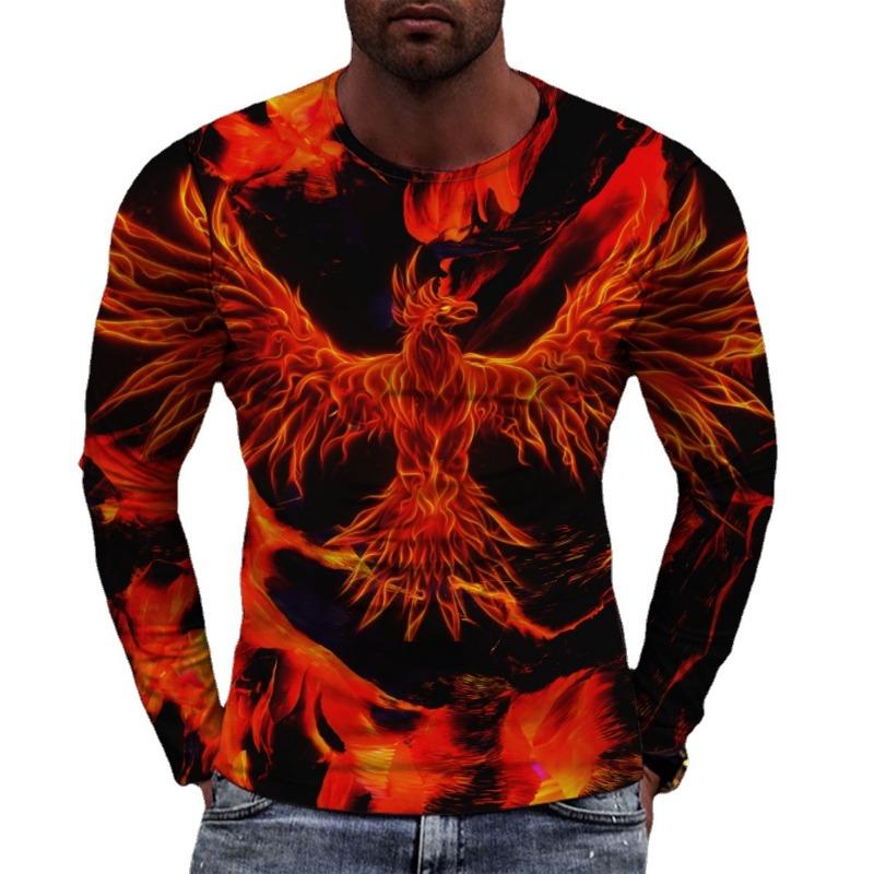 Весна-Осень 3D цифровая печать Phoenix Flame мужская повседневная свободная футболка с длинным рукавом Pulleys&Long Sleeves мужская